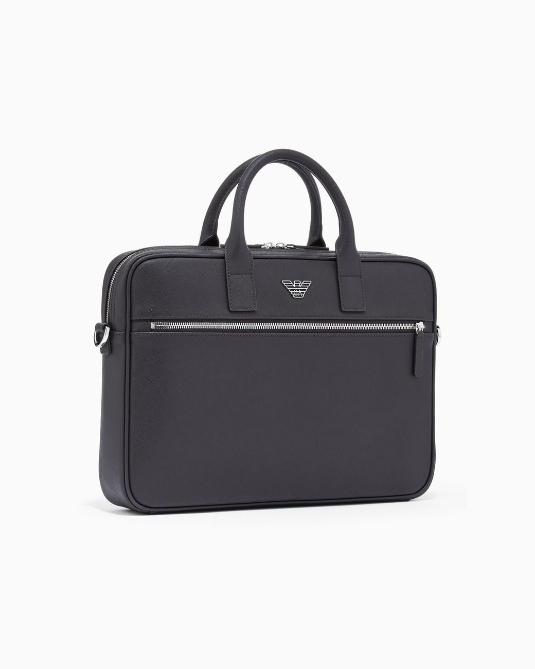Emporio Armani Blue Saffiano Leather Business Bag With Eagle Plate for men