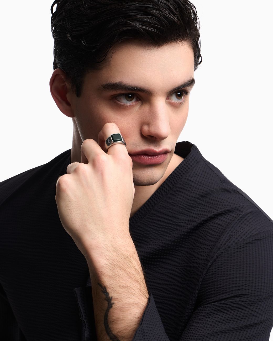 Emporio Armani White Grass Agate Stainless Steel Signet Ring for men