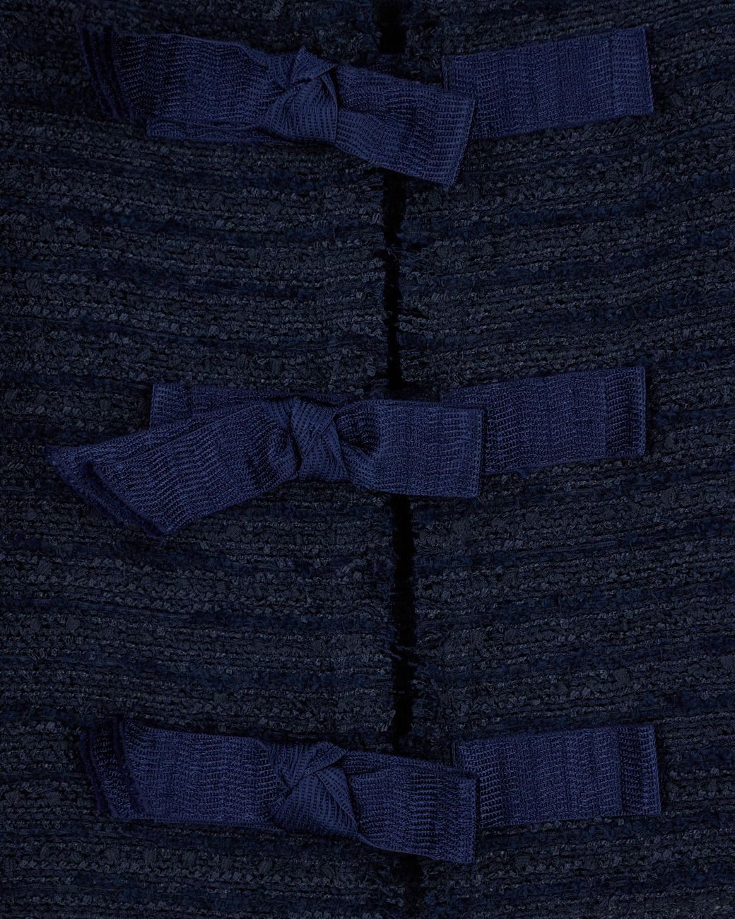 Emporio Armani Blue Unlined Textured Jacket With Ottoman Bows And Round Neckline