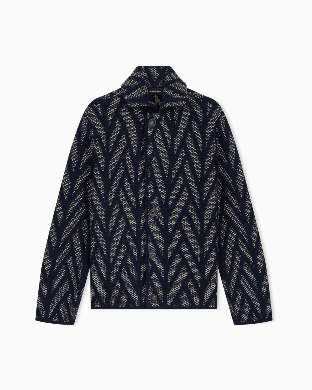 Emporio Armani Blue Signature Capsule Collection Virgin Wool Jacquard-Knit Blouson for men