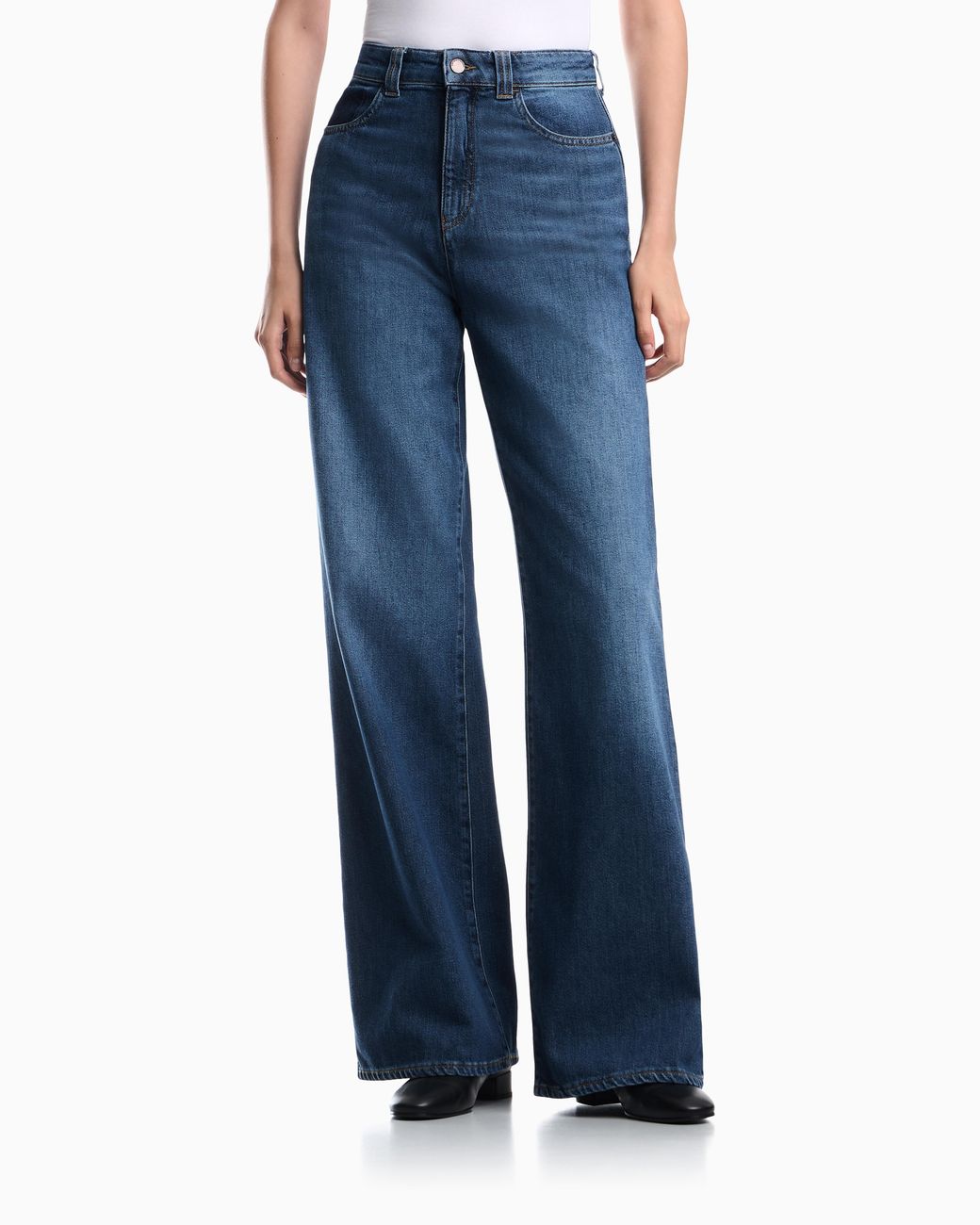 Emporio Armani Blue 5-Pocket Pants High-Waisted Wide-Leg Denim With A Used Look