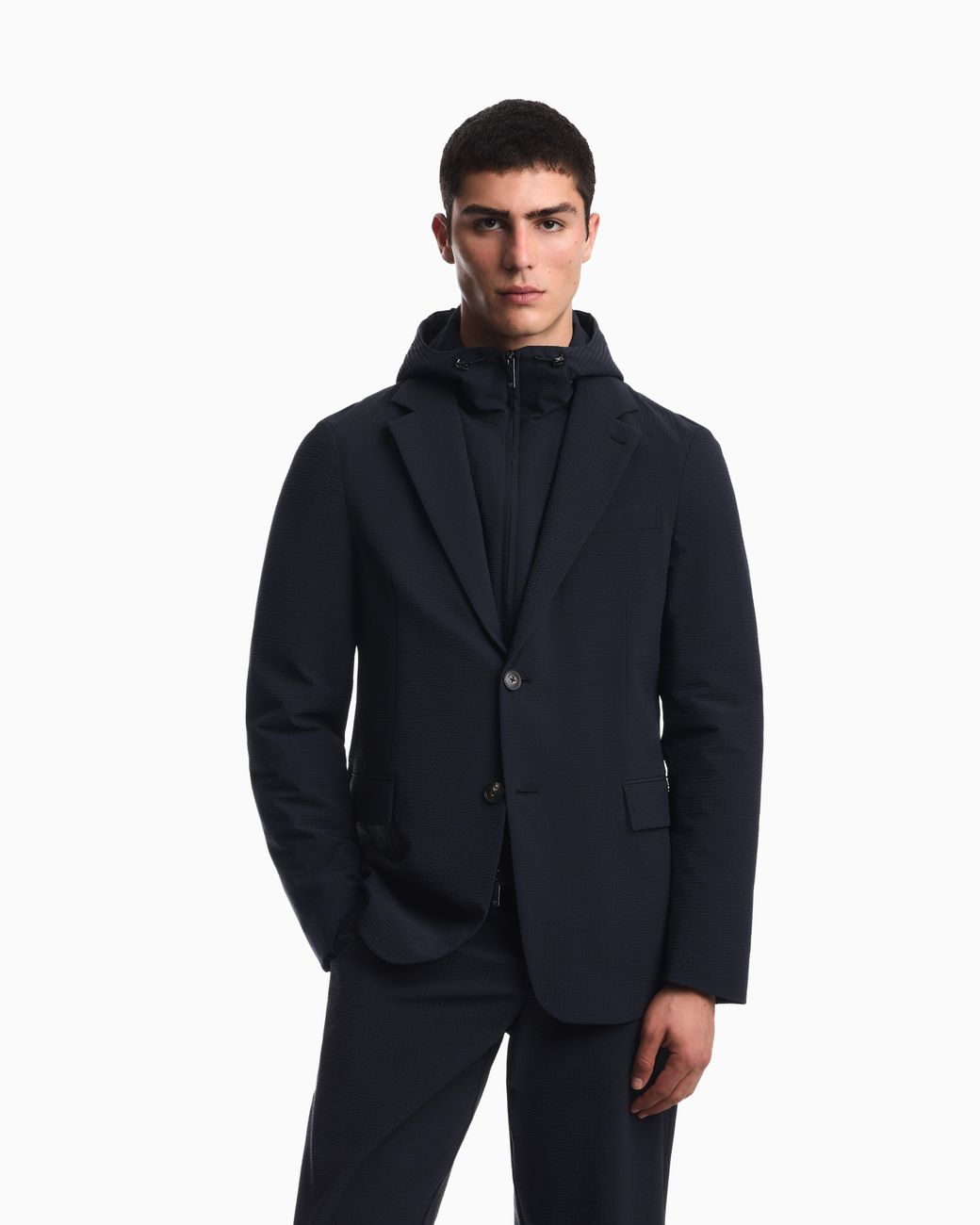Emporio Armani Blue Regular Fit Seersucker Blazer for men