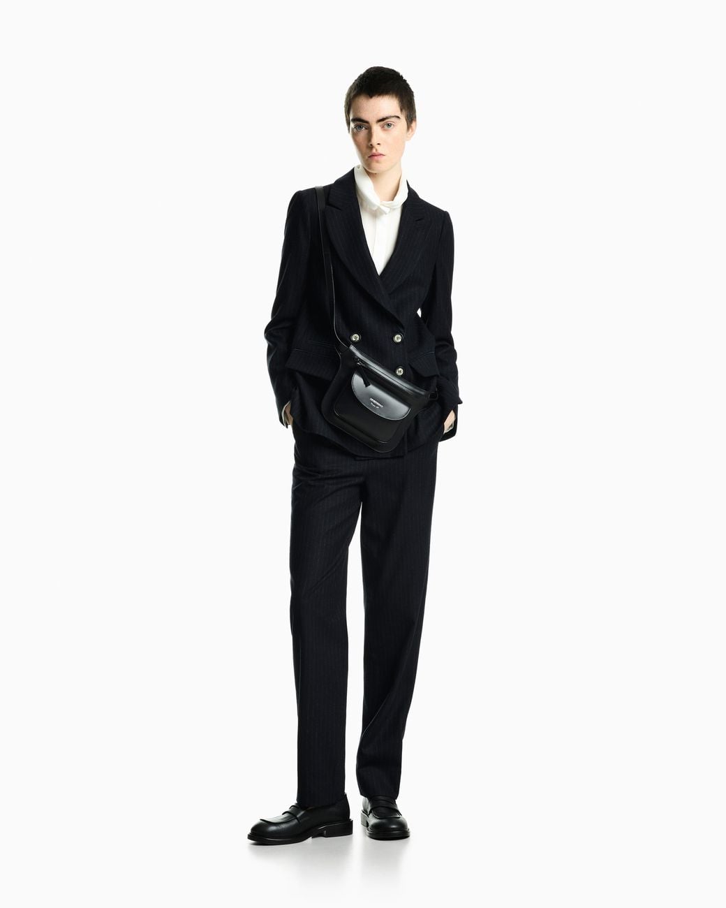 Emporio Armani Blue Pinstripe Wool Blend Pants Signature Capsule