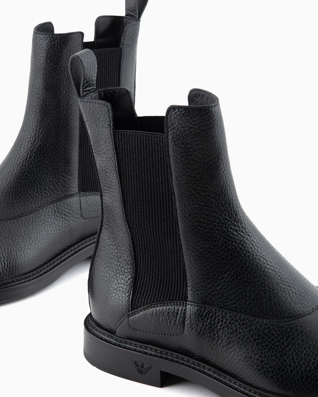 Emporio Armani Black Grained Leather Chelsea Boots for men