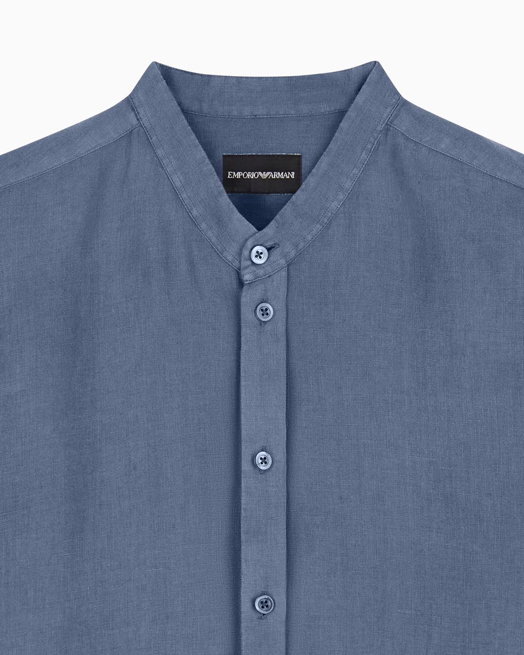 Emporio Armani Blue Garment-Dyed Linen Shirt With Guru Collar for men
