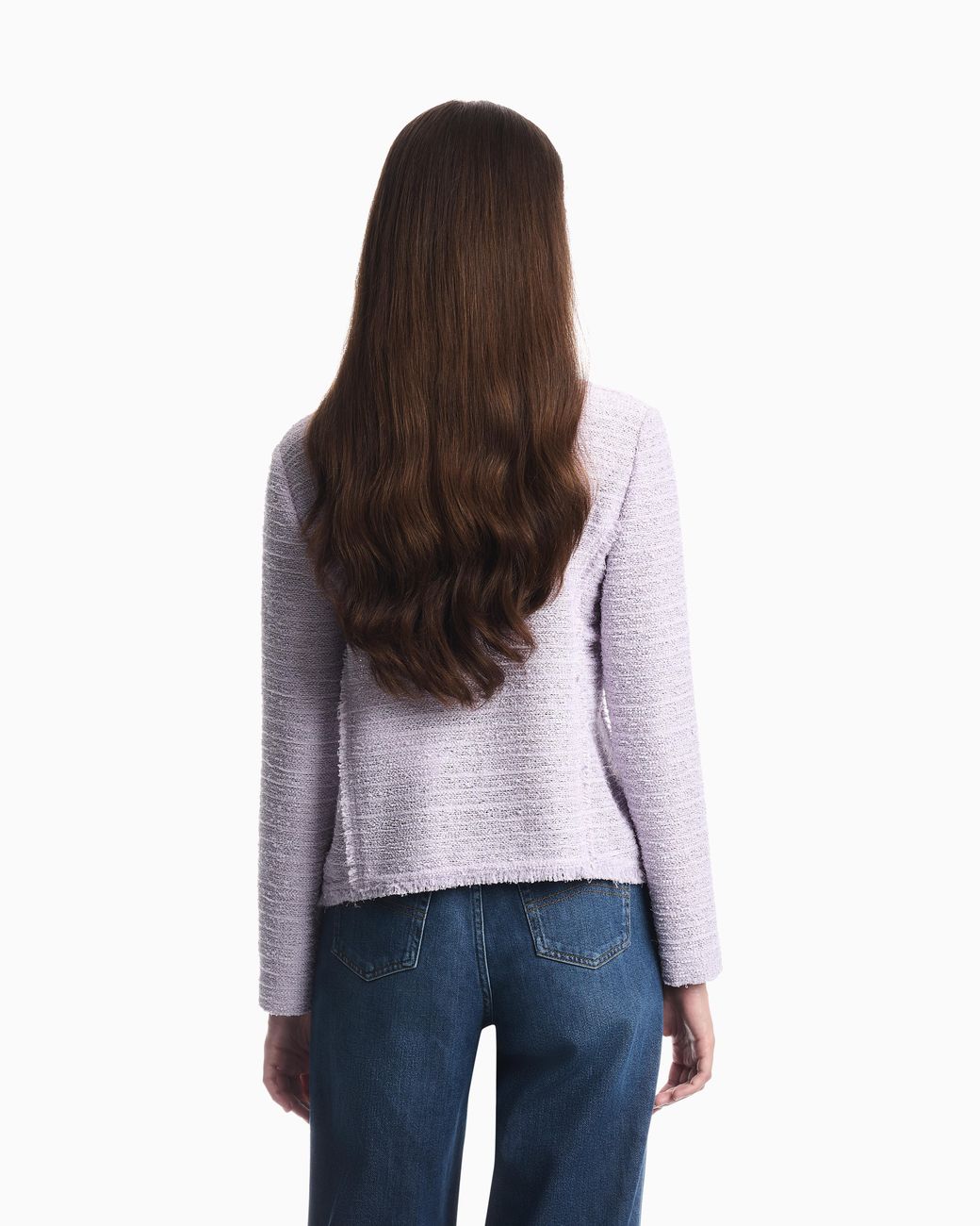 Emporio Armani Purple Unlined Textured Jacket With Ottoman Bows And Round Neckline