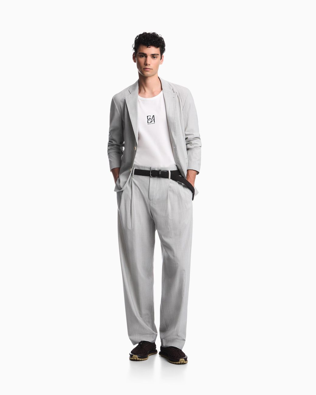 Emporio Armani White Striped Trousers for men