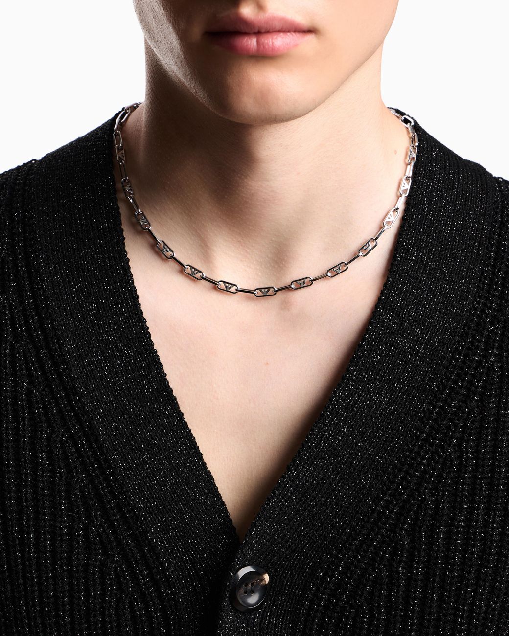 Emporio Armani White Stainless Steel Chain Necklace for men