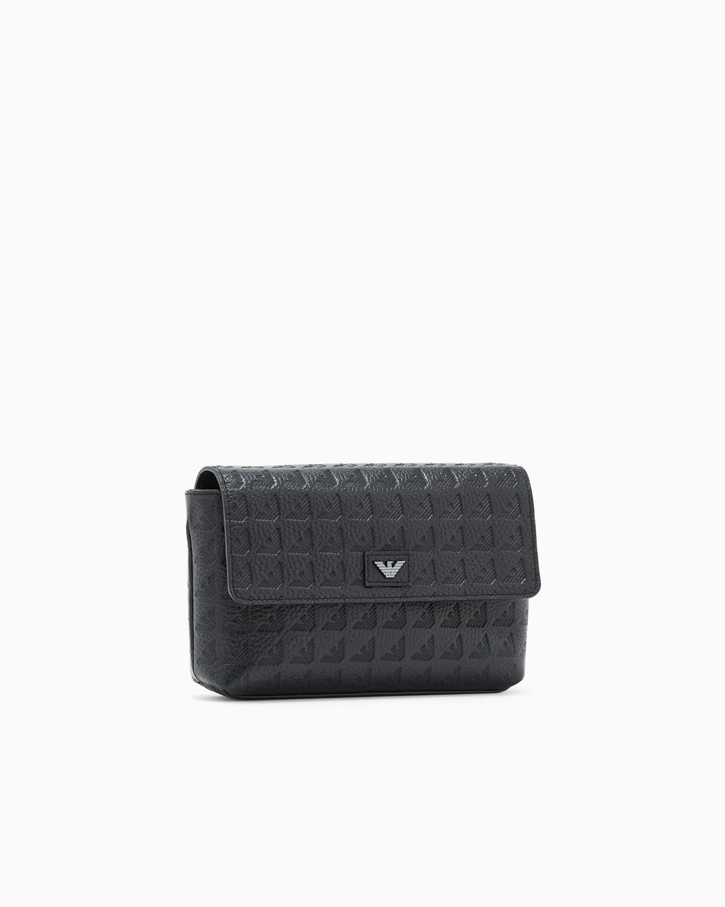 Emporio Armani Black Leather Crossbody Bag With Embossed Geometric Pattern for men