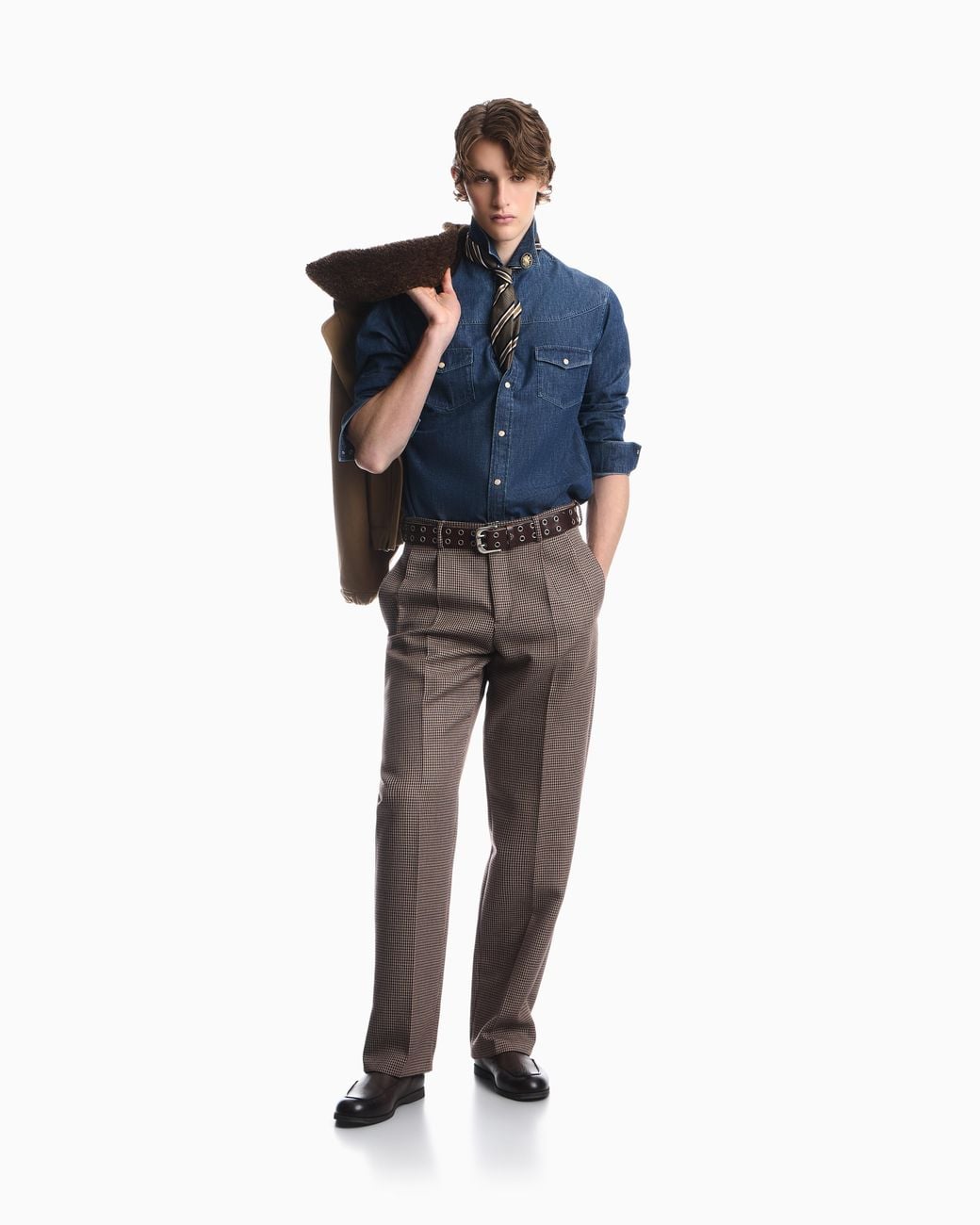 Emporio Armani Blue Cotton Denim Shirt With Pointed Collar And Buttoned Pockets for men