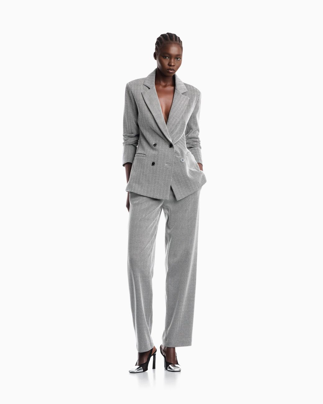 Emporio Armani Gray Trousers Jersey Regular Fit With Chevron Pattern