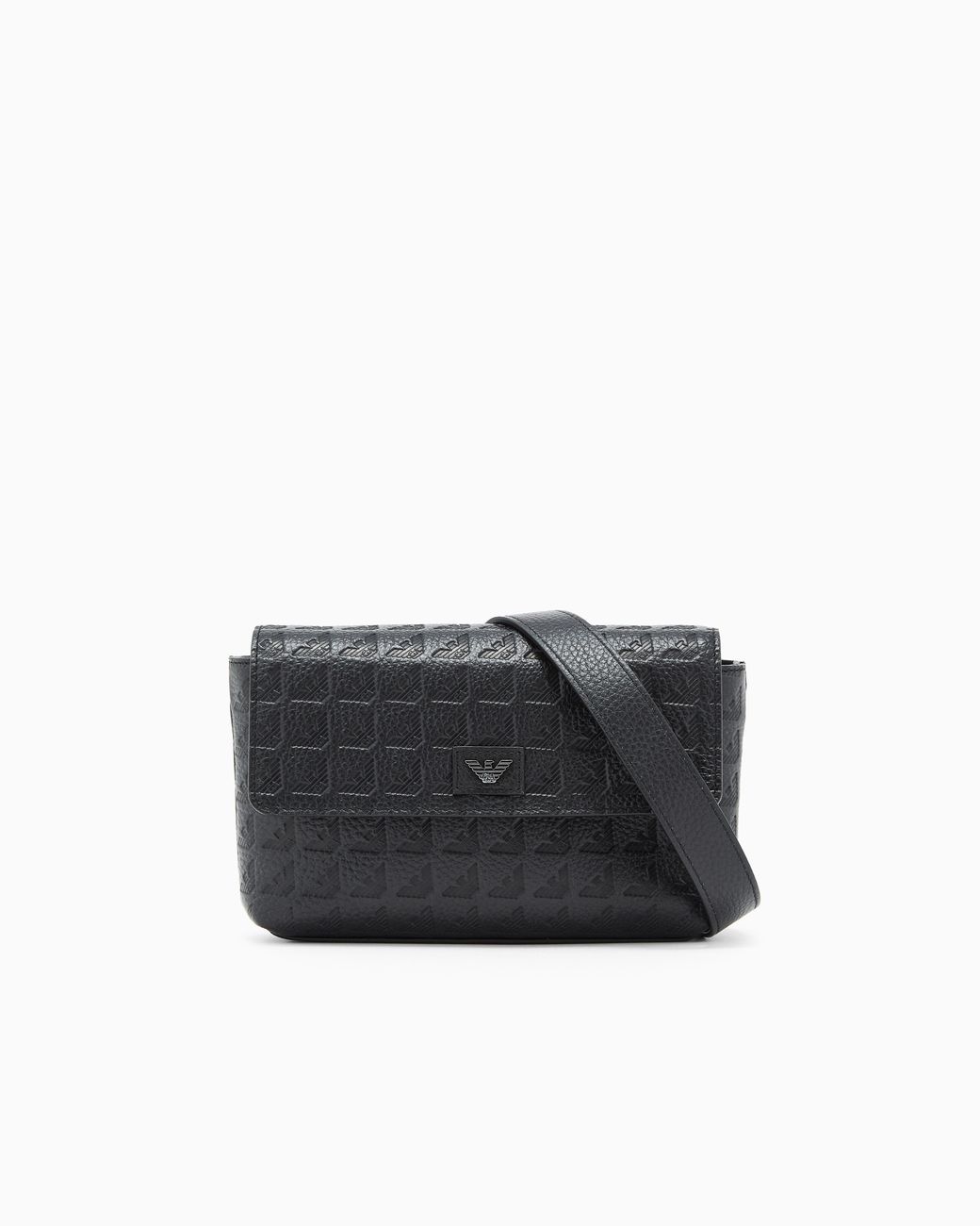 Emporio Armani Black Leather Crossbody Bag With Embossed Geometric Pattern for men