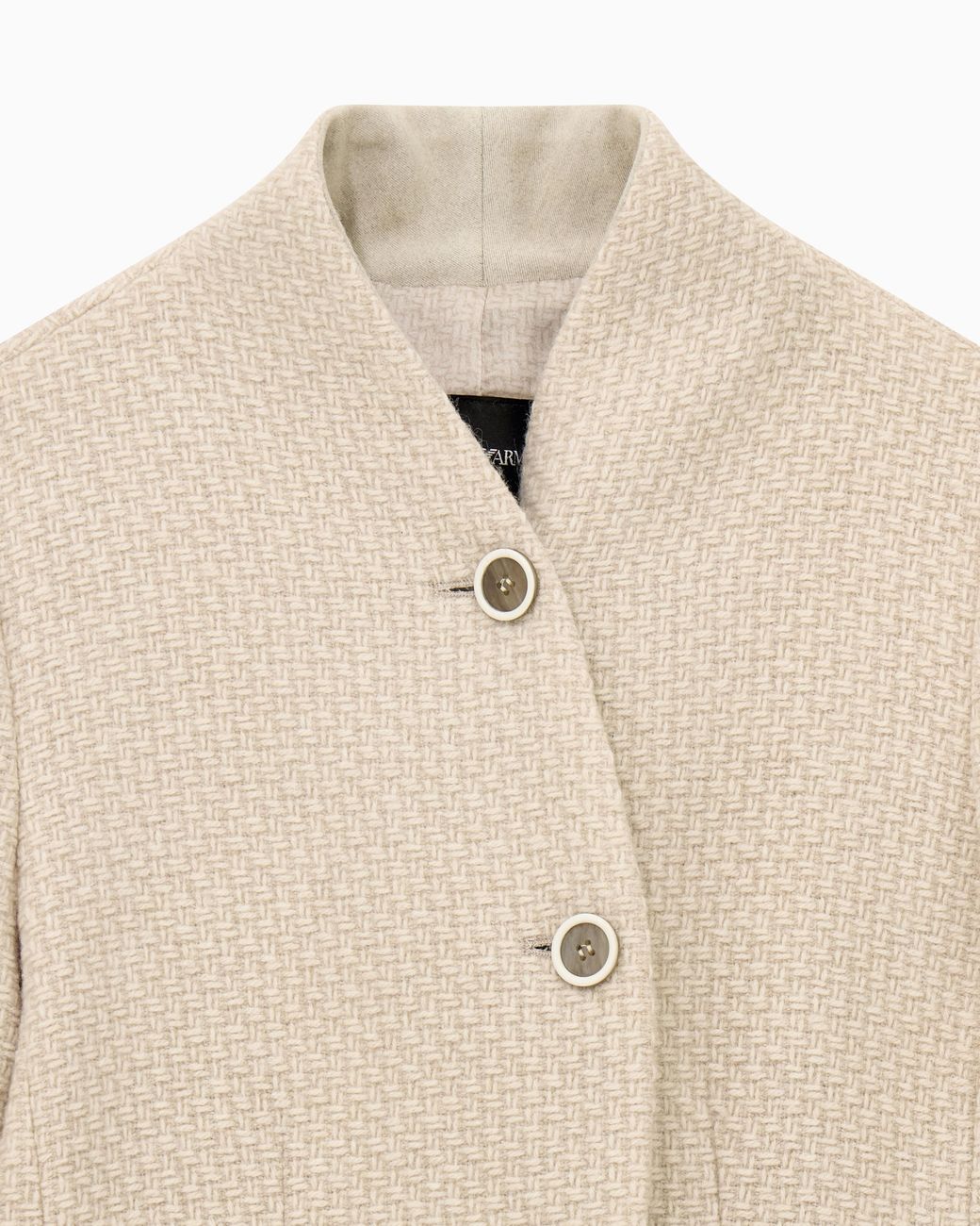 Emporio Armani Natural High-Neck Virgin Wool Blazer With A Jacquard Knit Effect