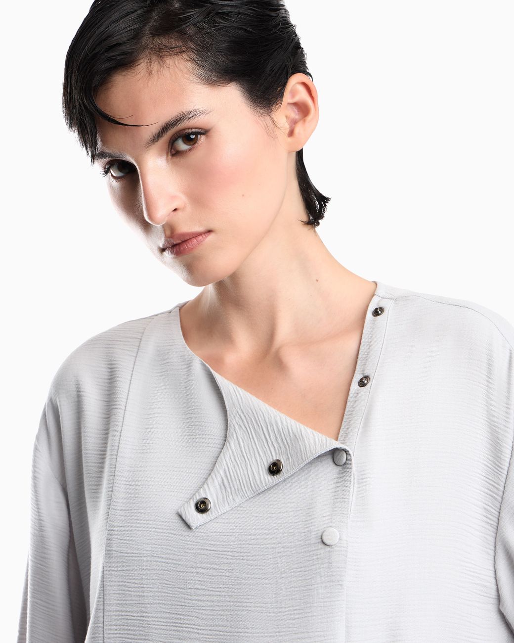 Emporio Armani White Textured Fabric Blouse With Bark Effect Signature Capsule