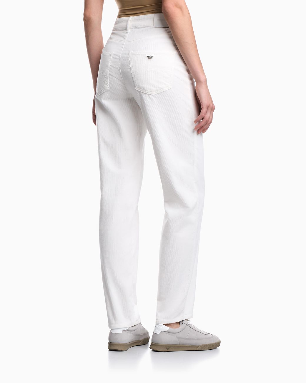 Emporio Armani White Five-Pocket Trousers Garment-Dyed Corduroy Regular Fit