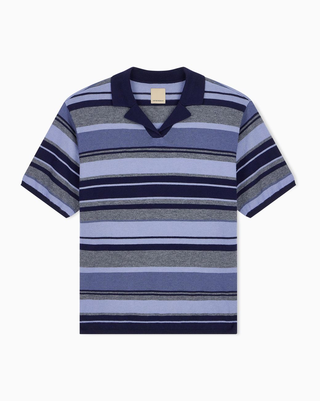 Emporio Armani Blue Boteh Capsule Collection Striped Wool Polo-Collar Jumper for men