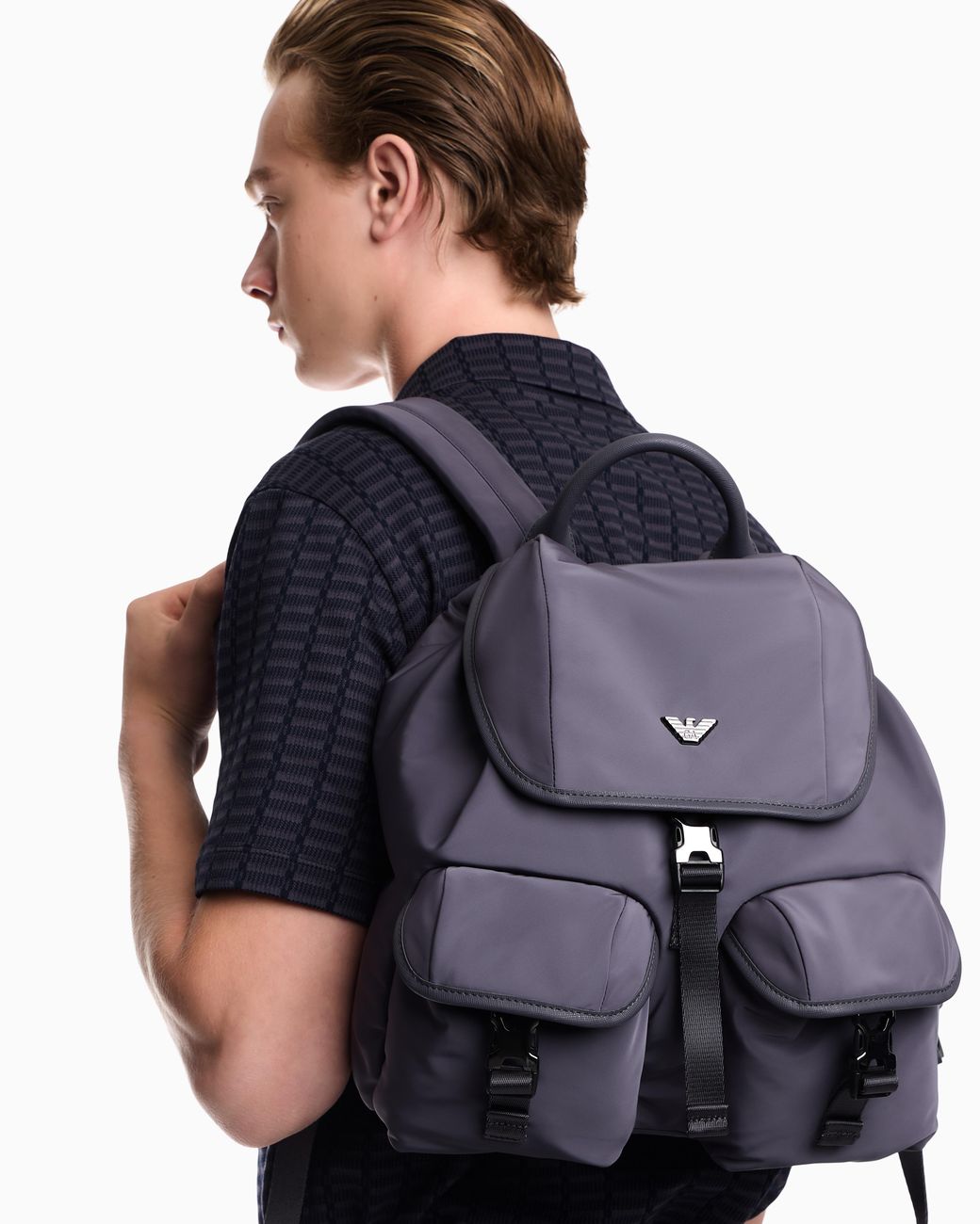 Emporio Armani Blue Backpack With A Metallic Logo Flap And Two Buckle Pockets for men