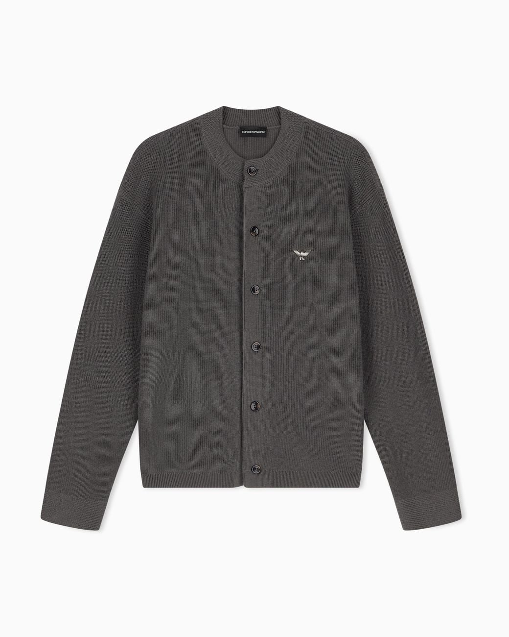 Emporio Armani Gray Half English Rib Virgin Wool Blend Cardigan Hong Kong Capsule Collection Collection for men