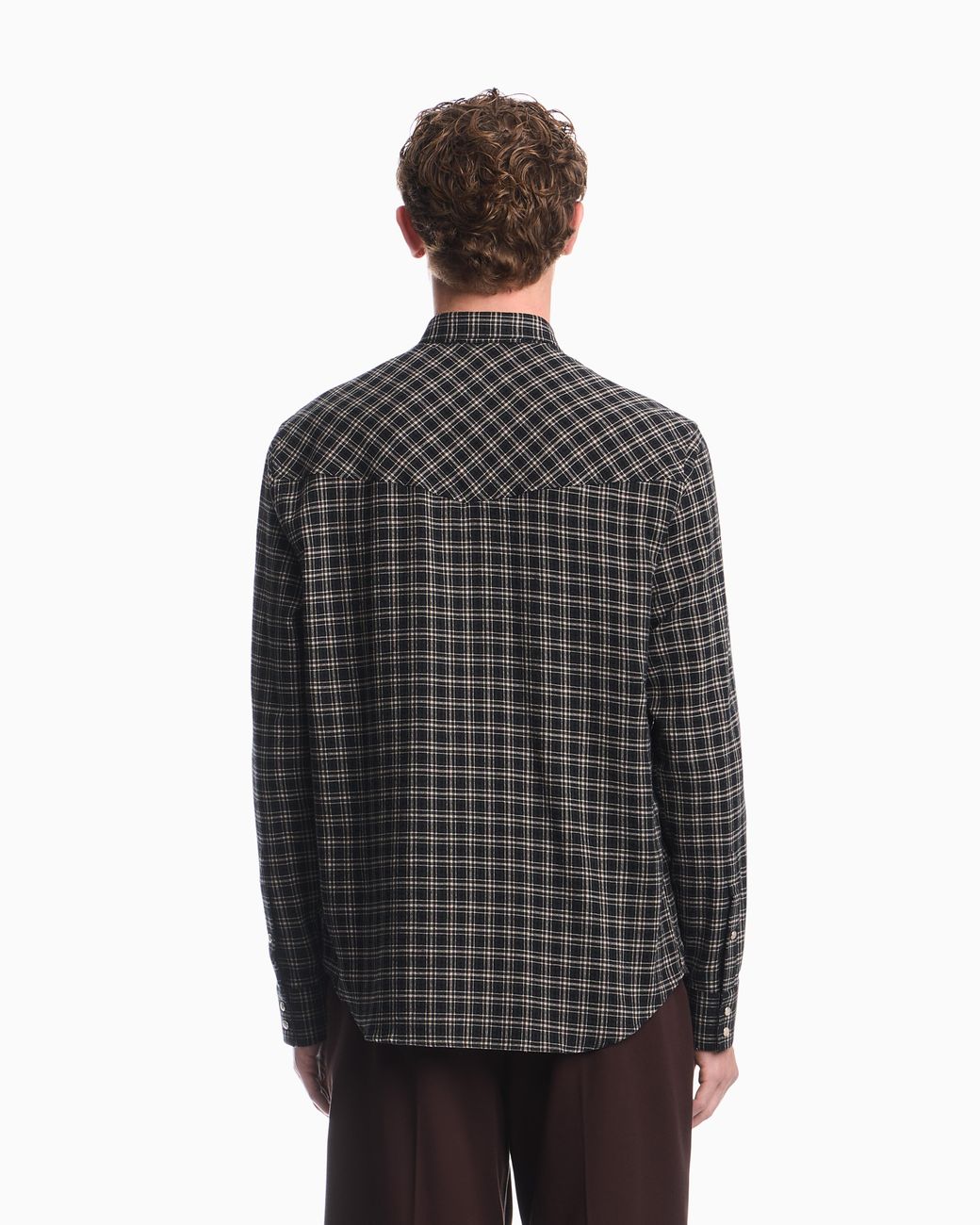 Emporio Armani Gray Long Sleeve Check Flannel Shirt With Two Chest Pockets for men