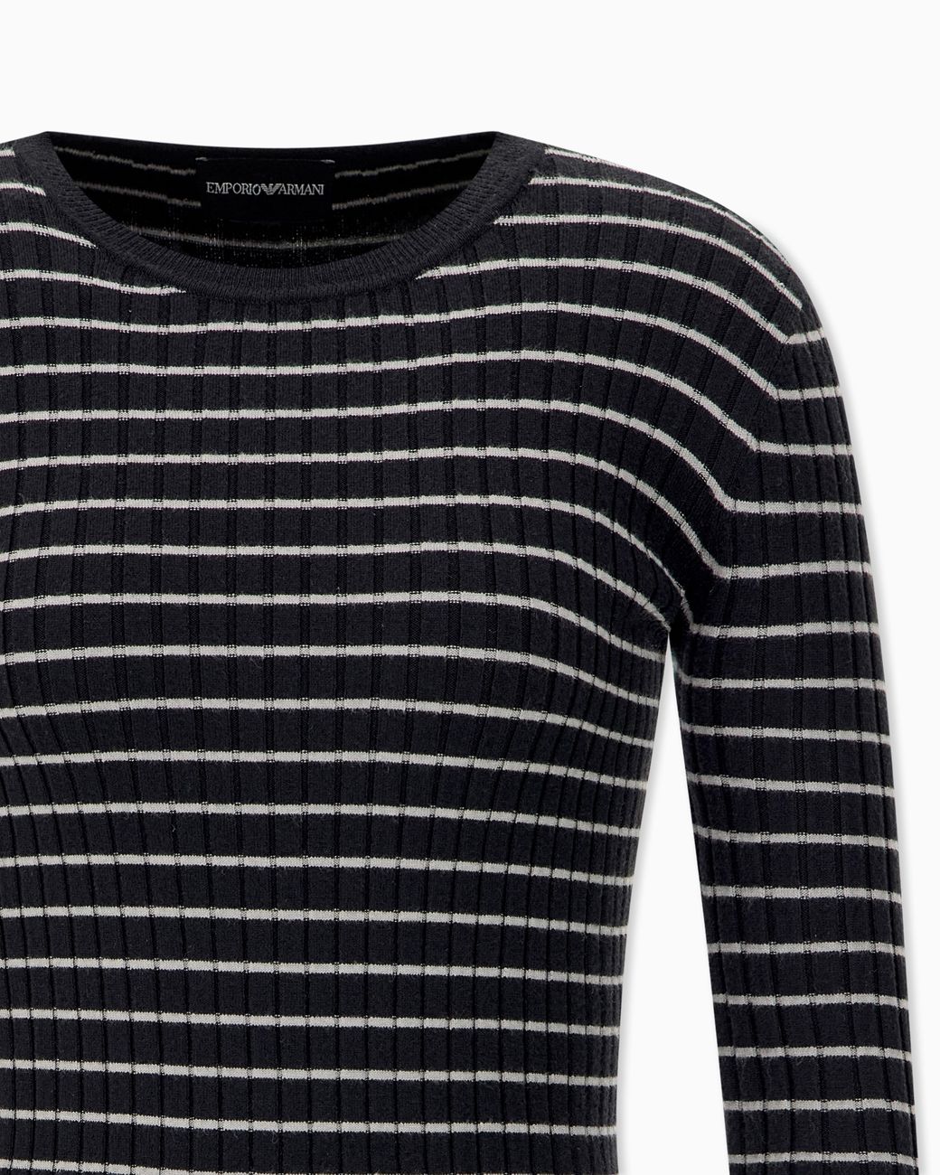 Emporio Armani Blue Slim Fit Ribbed Pullover With Crew Neck And Striped Pattern