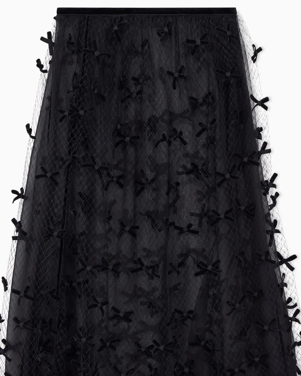 Emporio Armani Black Long Mesh Skirt With All-Over Velvet Bows