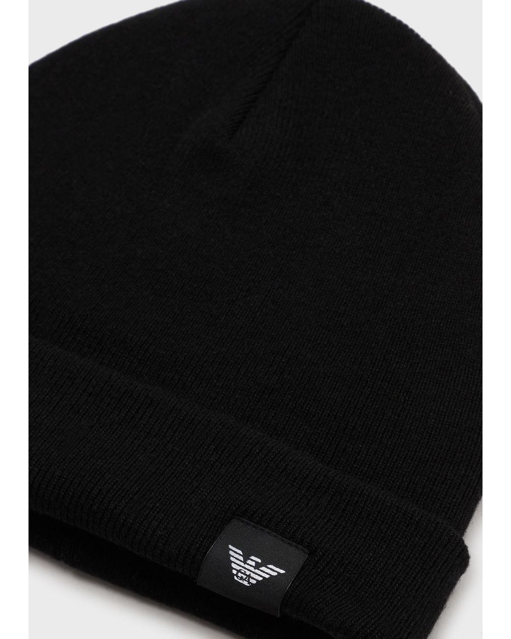 Emporio Armani Ribbed Wool-blend Beanie in Black for Men | Lyst