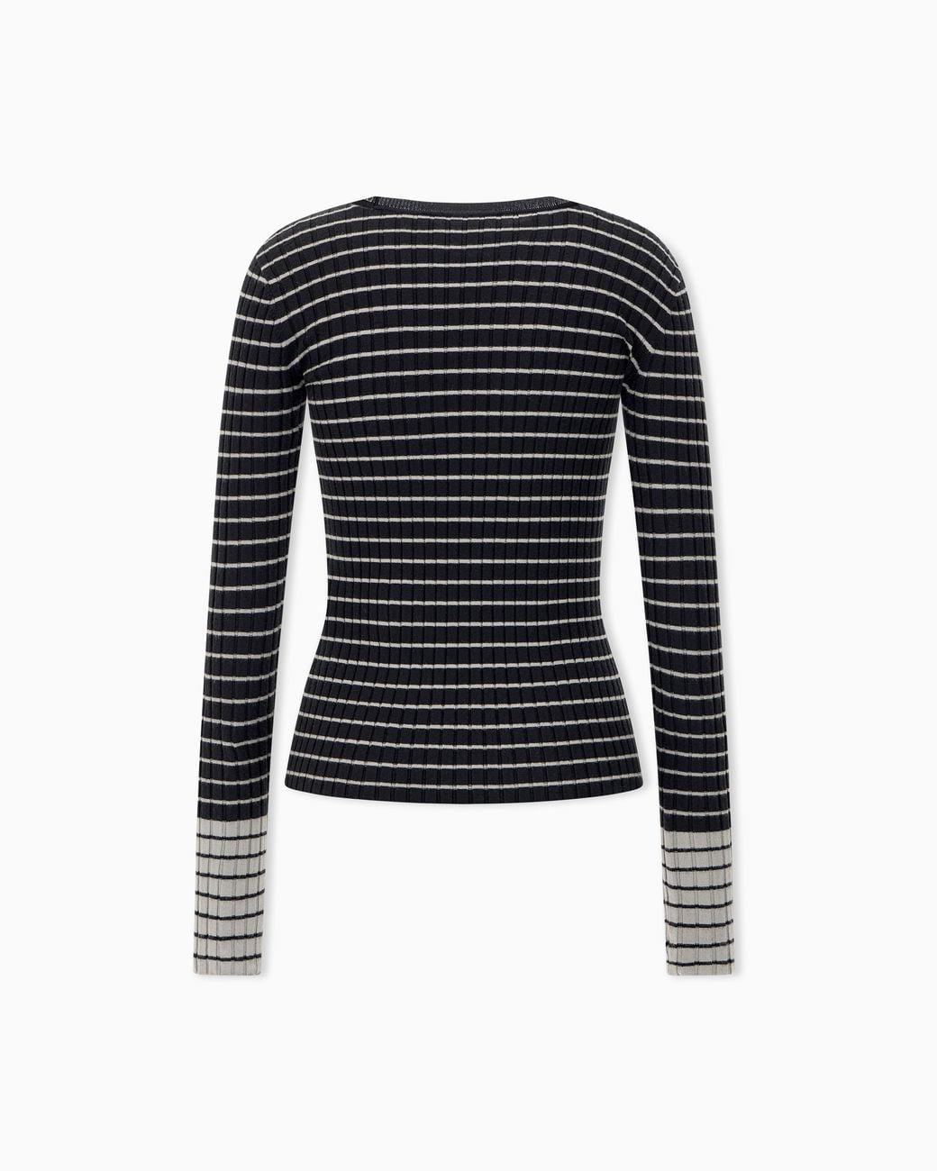 Emporio Armani Blue Slim Fit Ribbed Pullover With Crew Neck And Striped Pattern