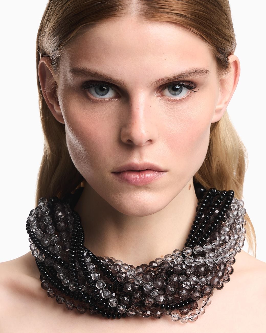 Emporio Armani Black Multi-Strand Necklace With Translucent Faceted Beads