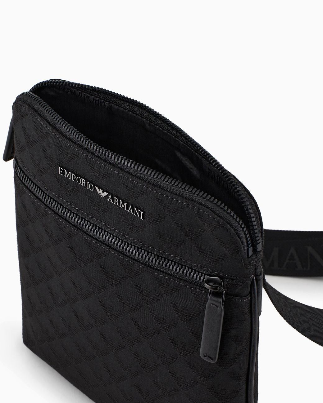 Emporio Armani Black Nylon Bag With Flat Jacquard Motif And Zip Essential for men