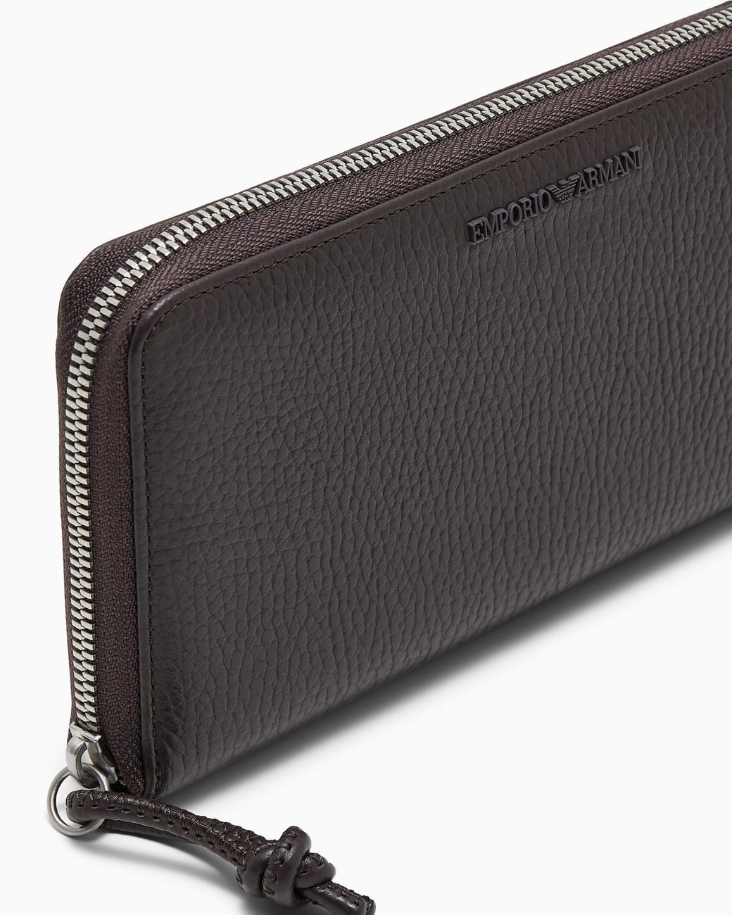 Emporio Armani Brown Tumbled Leather Wallet With Wrap-Around Zip for men
