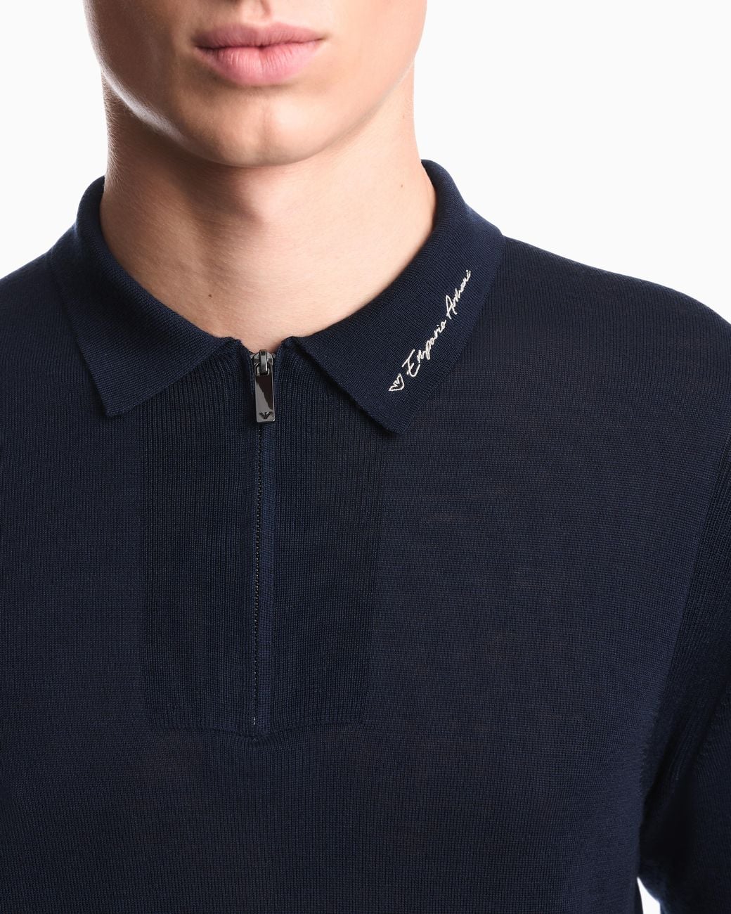 Emporio Armani Blue Shaved Virgin Wool Polo Neck Sweater for men