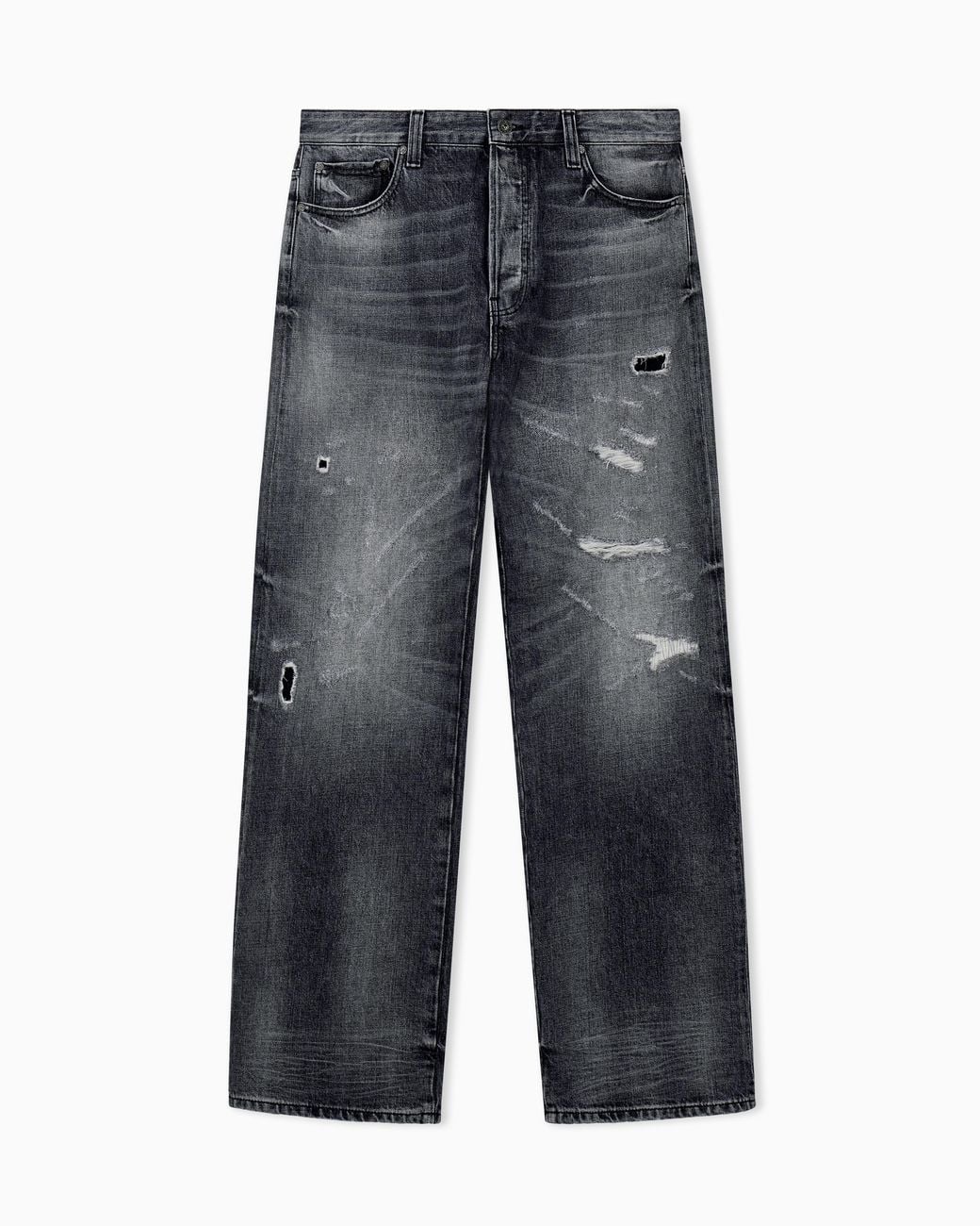 Emporio Armani Gray Five-Pocket Distressed Jeans With A Relaxed Straight Fit for men
