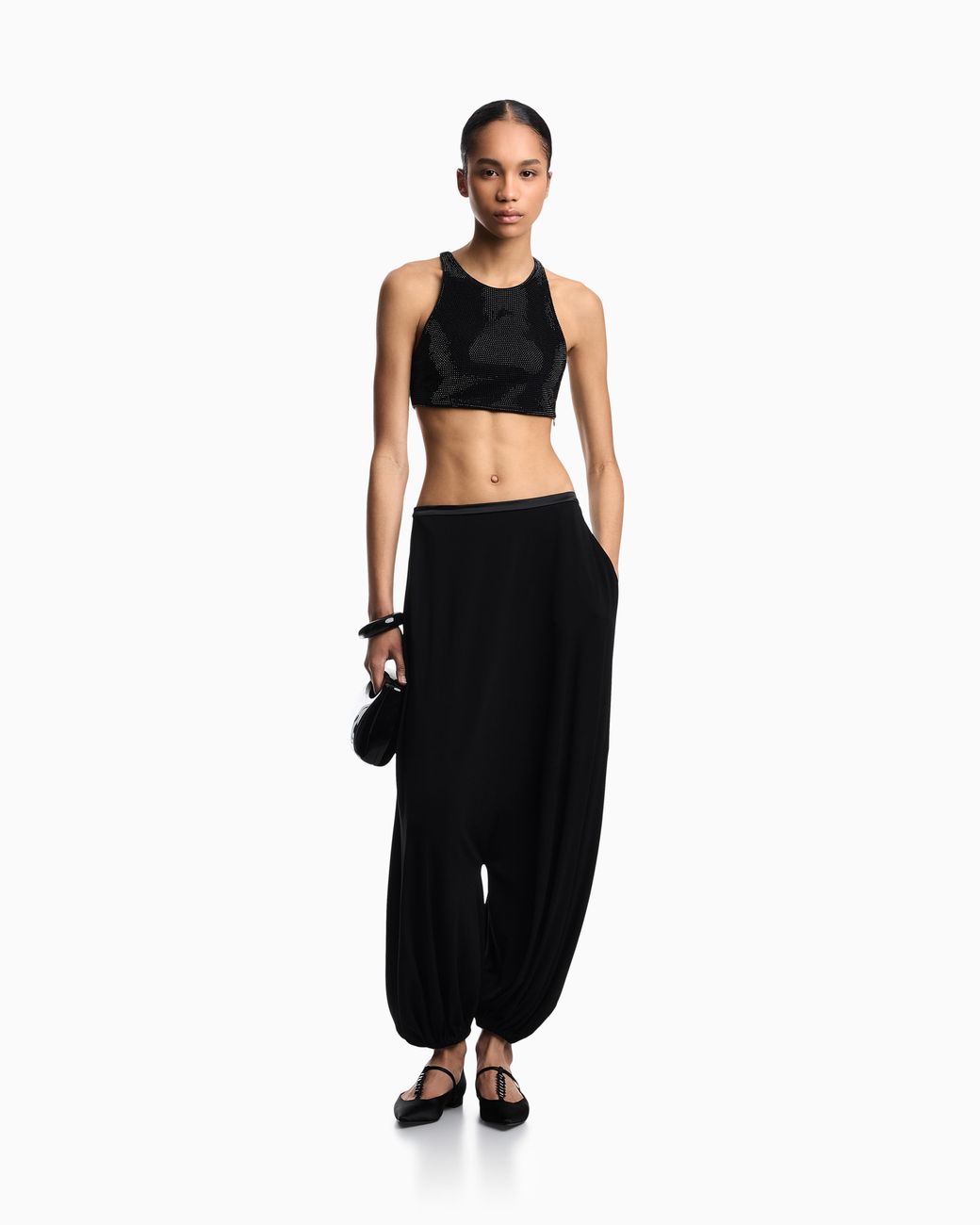Emporio Armani Black Crop Top Covered