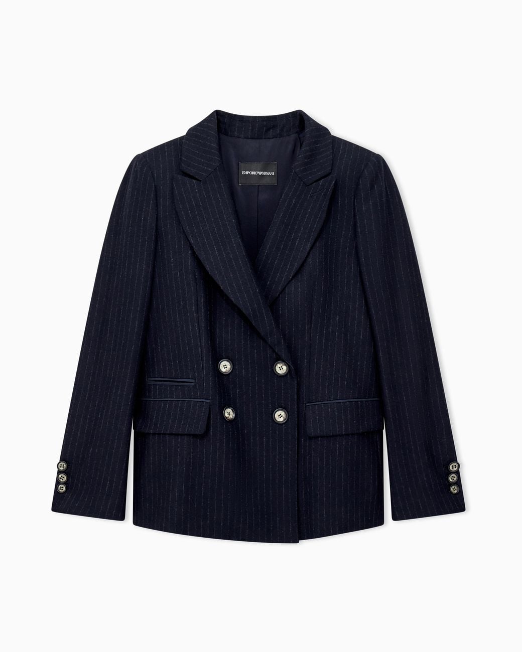 Emporio Armani Blue Double-Breasted Pinstripe Wool-Blend Blazer Signature Capsule