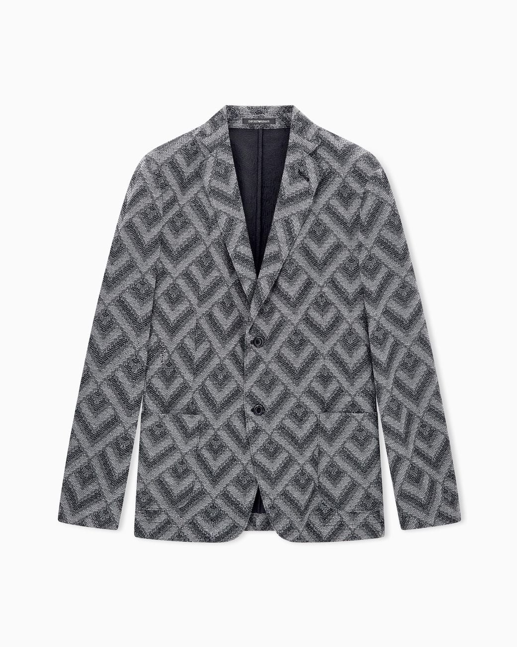 Emporio Armani Gray Knit Effect Jersey Blazer With Geometric Pattern Signature Capsule for men