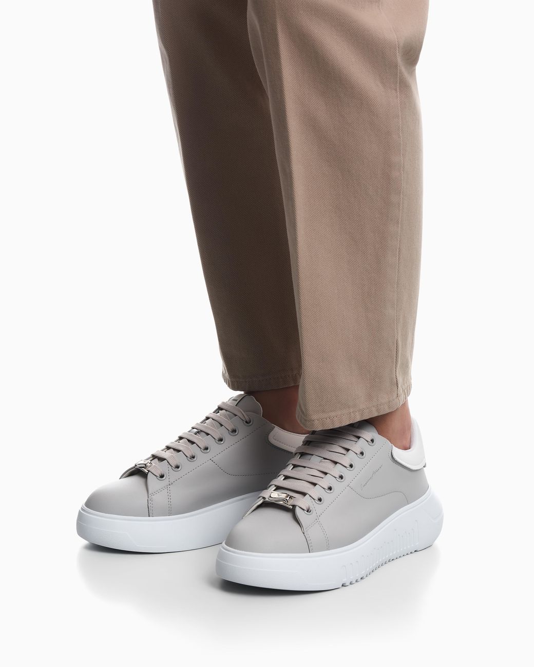 Emporio Armani White Smooth Leather Sneakers Icon With A Thick Textured Sole