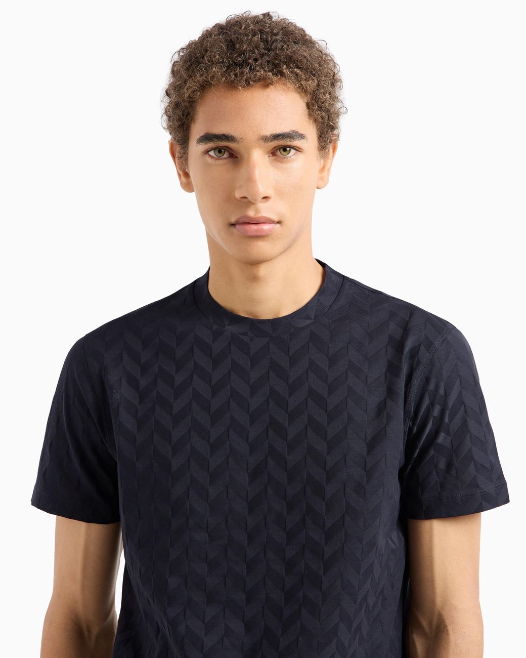 Emporio Armani Blue Jersey T-Shirt With All-Over Jacquard Pattern for men