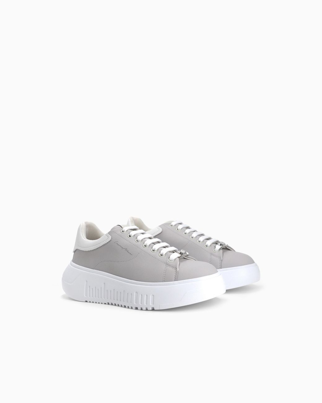 Emporio Armani White Smooth Leather Sneakers Icon With A Thick Textured Sole