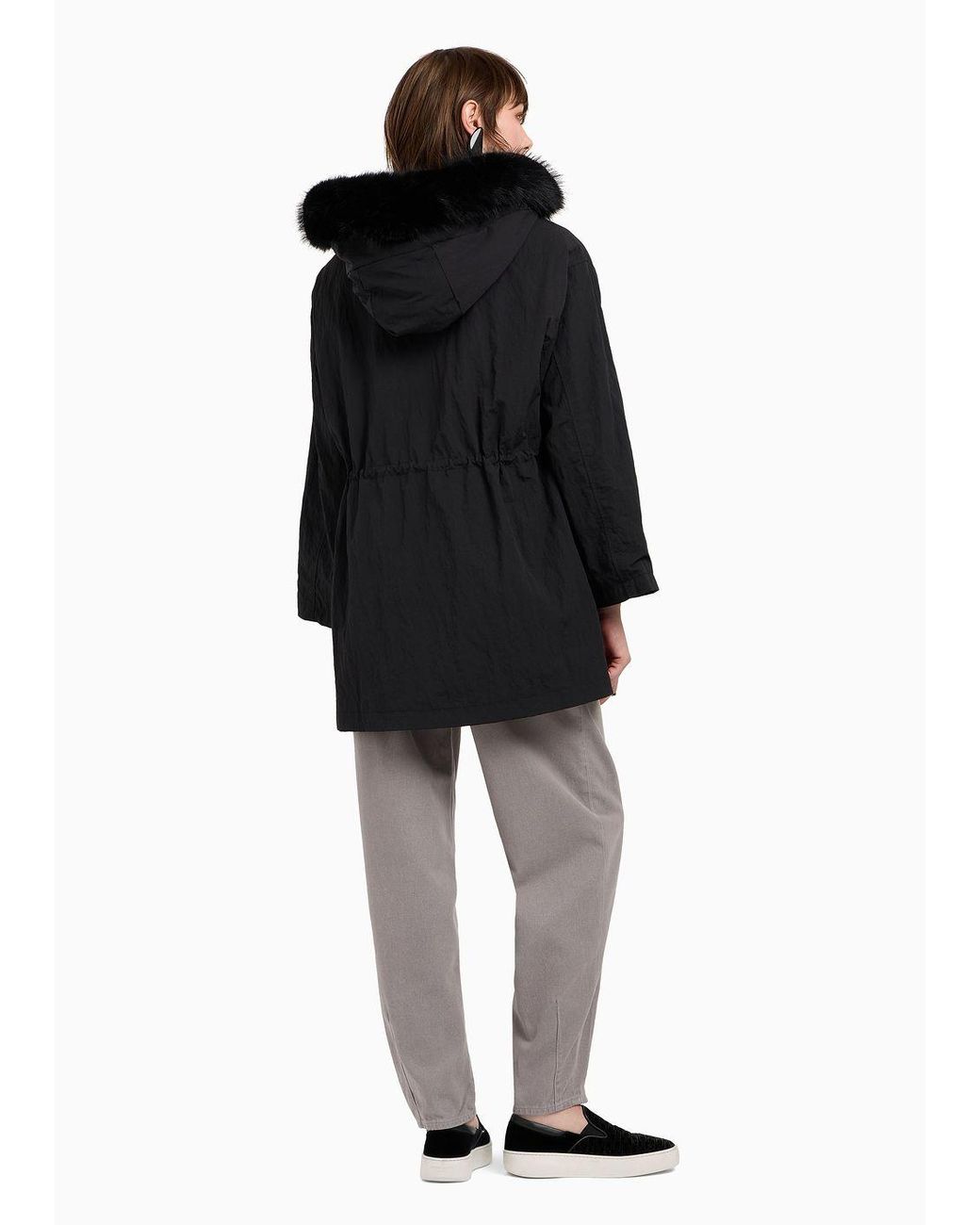 Parka En Nylon Deperlant Avec Gilet Interieur Effet Fourrure Emporio Armani en coloris Noir Lyst