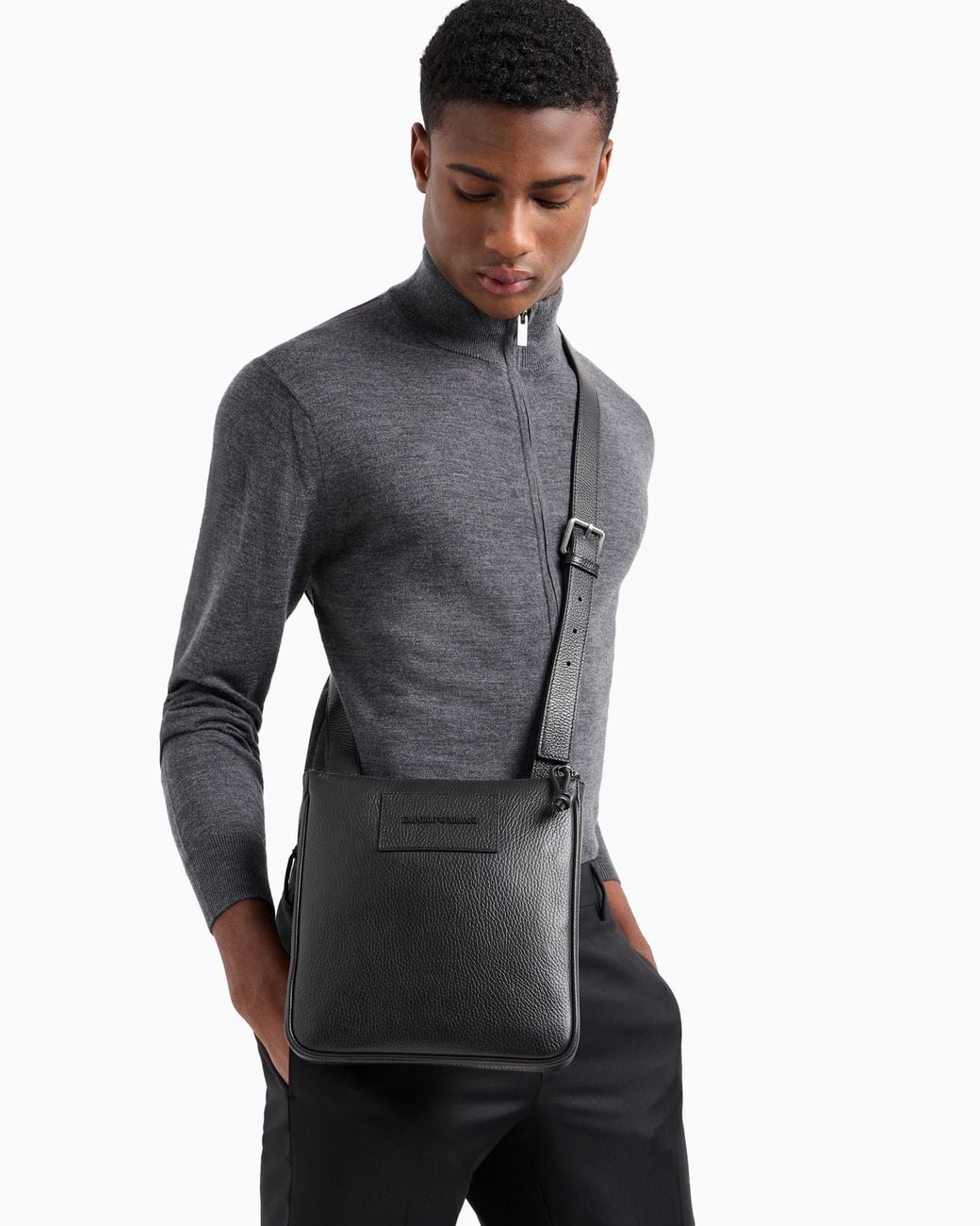 Emporio Armani Black Tumbled Shoulder Bag for men