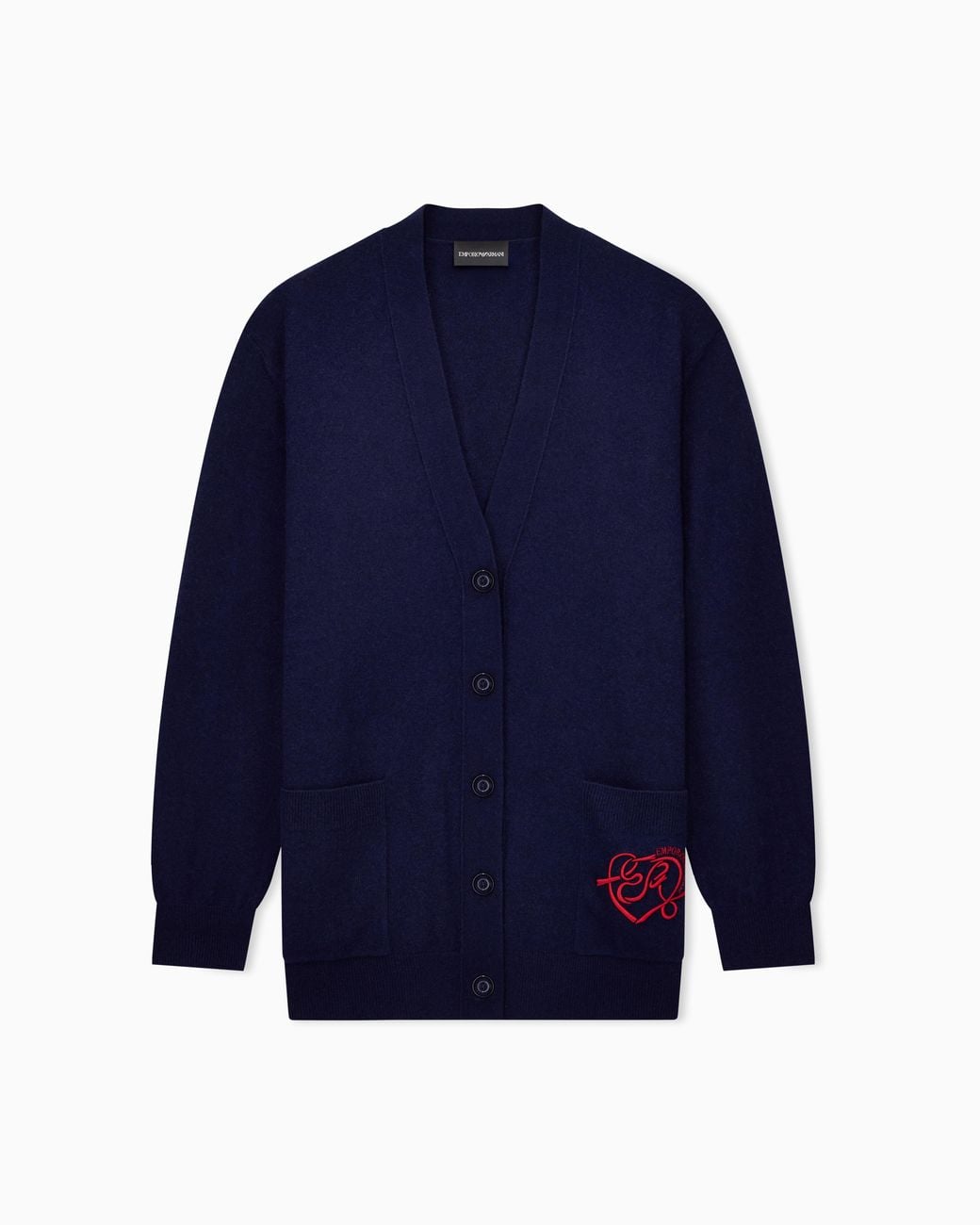 Emporio Armani Blue Virgin Wool Cardigan With Valentine's Day Capsule Embroidery