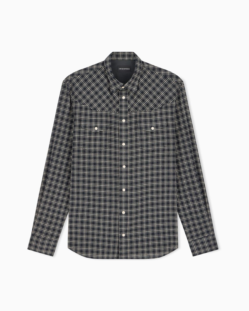 Emporio Armani Gray Long Sleeve Check Flannel Shirt With Two Chest Pockets for men