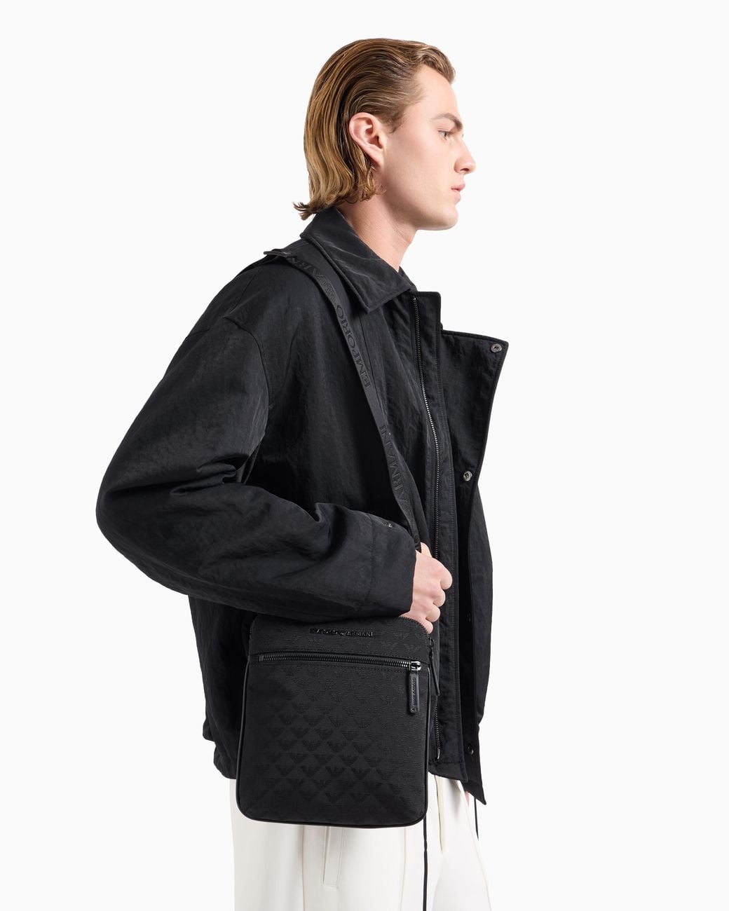 Emporio Armani Black Nylon Bag With Flat Jacquard Motif And Zip Essential for men