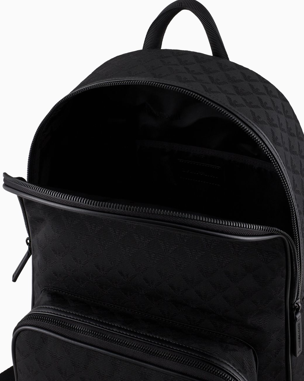 Emporio Armani Black Jacquard Backpack With Logo And Front Pocket Essential for men