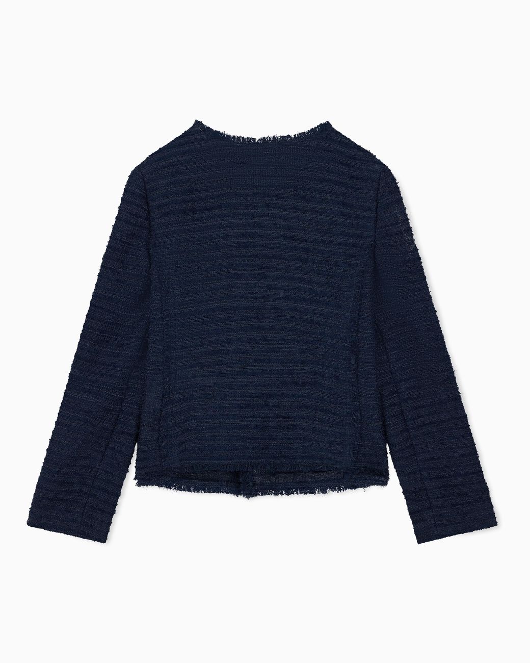 Emporio Armani Blue Unlined Textured Jacket With Ottoman Bows And Round Neckline