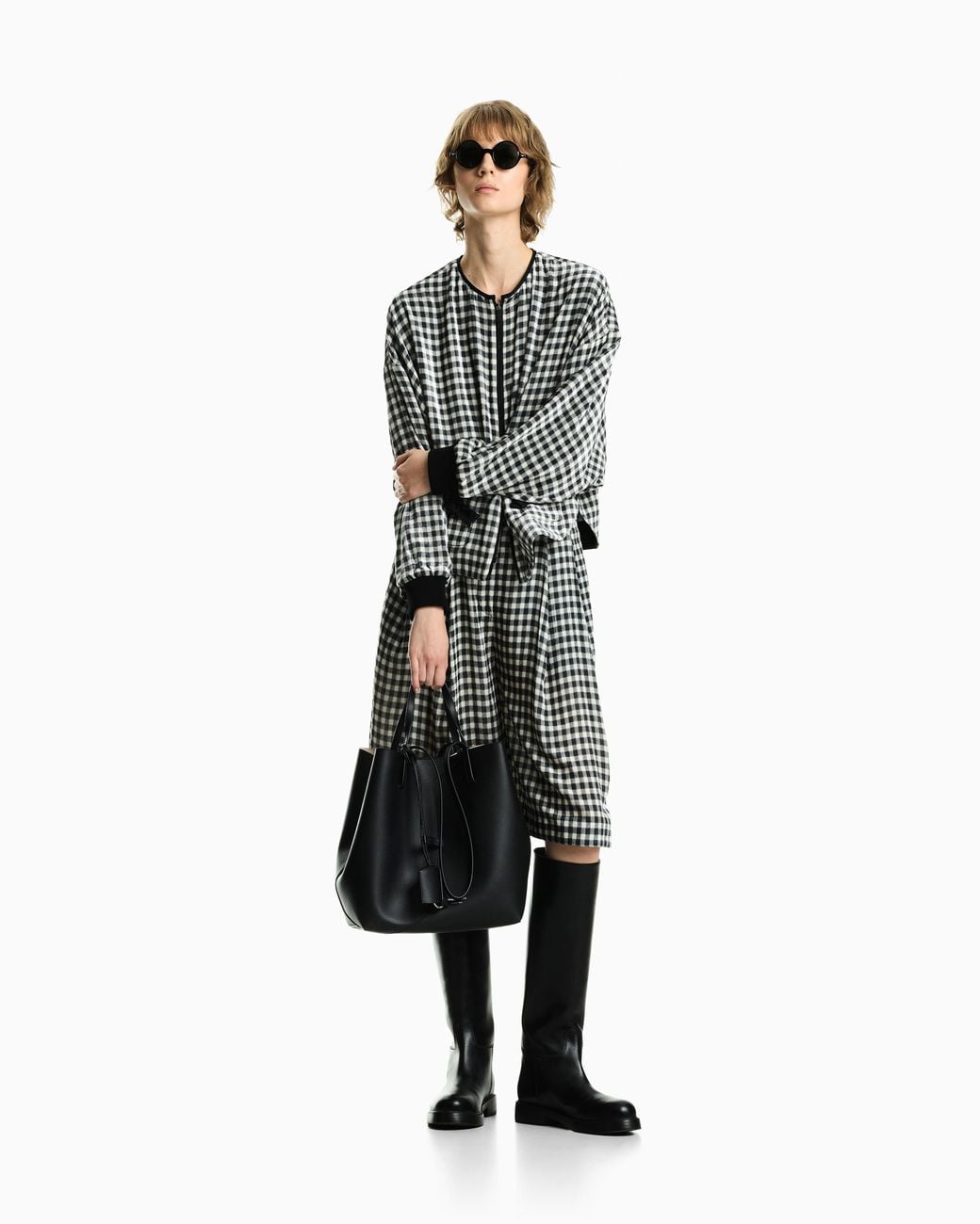 Emporio Armani Black Leather Knee-High Boots With A Round Toe And Low Heel