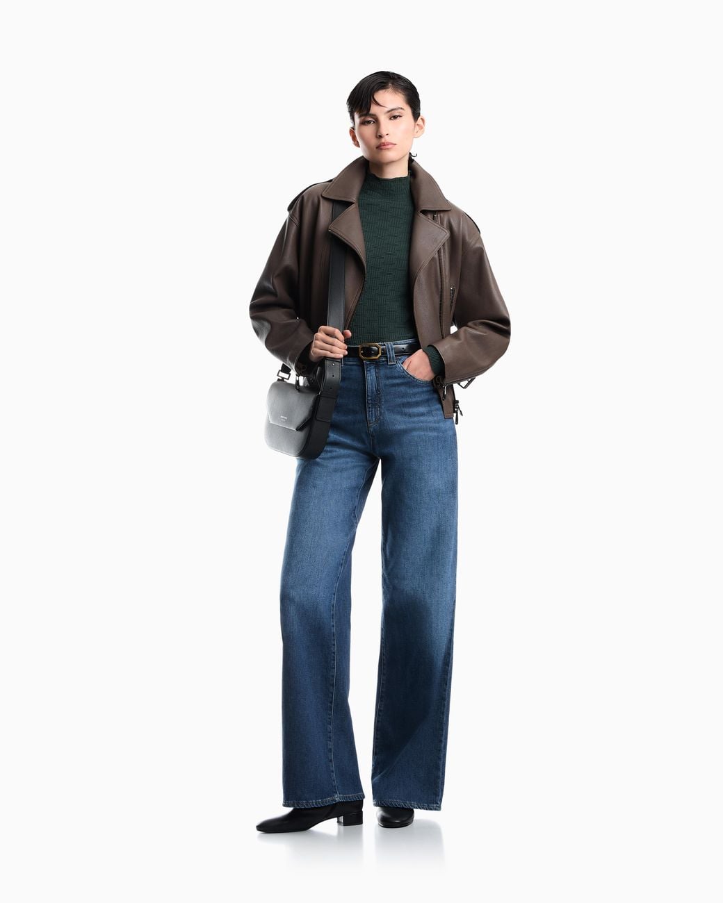 Emporio Armani Blue 5-Pocket Pants High-Waisted Wide-Leg Denim With A Used Look
