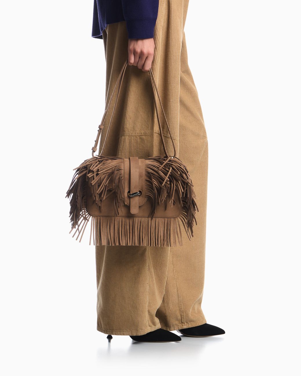 Emporio Armani Brown Shoulder Bag With Fringe Boteh Capsule