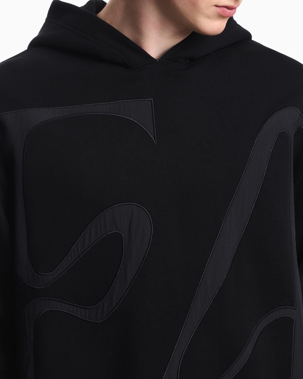 Emporio Armani Black French Terry Jersey Hoodie With Oversized Ea Embroidery for men