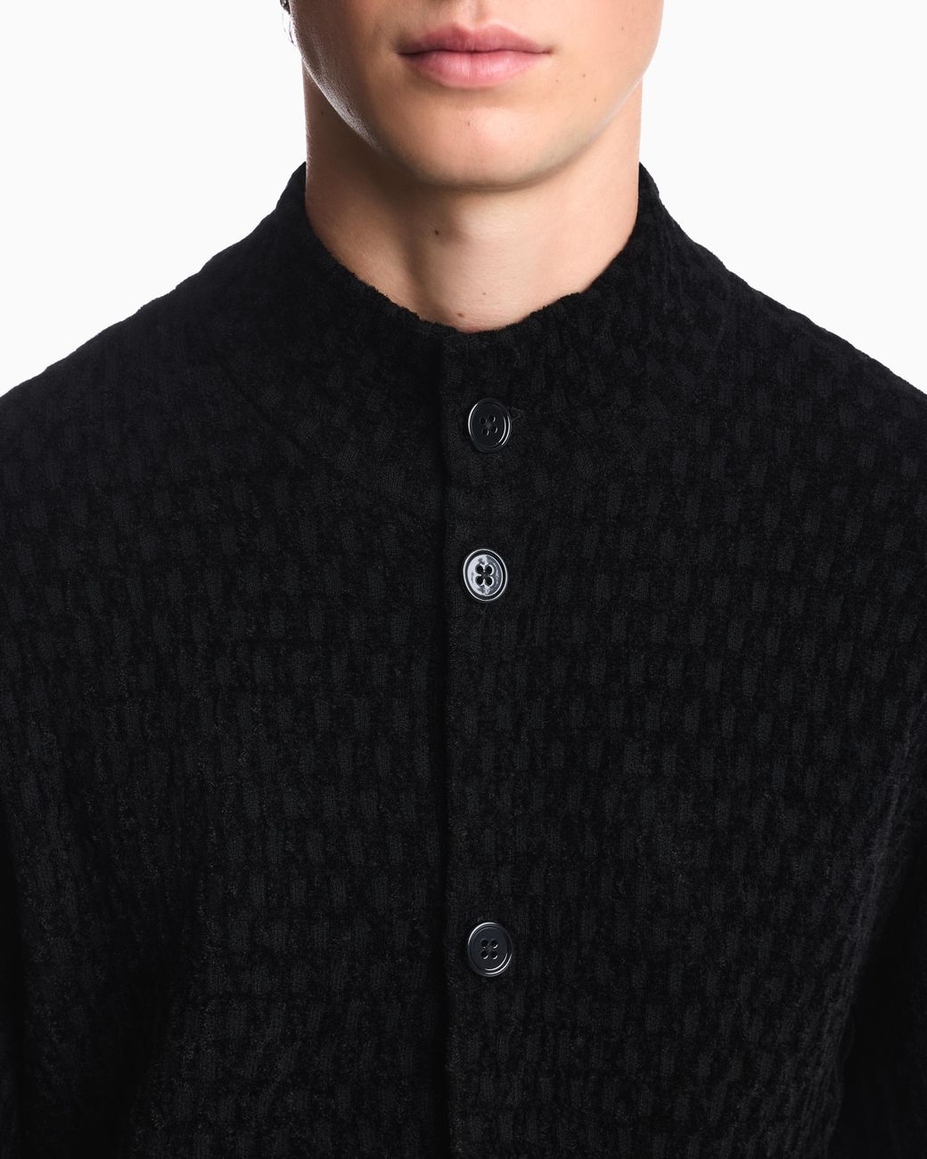 Emporio Armani Blue Signature Capsule Textured Virgin Wool Buttoned Sweater for men